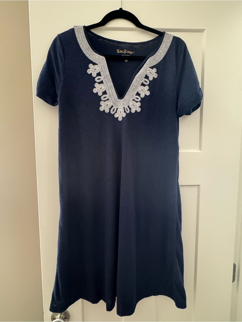 Lilly Pulitzer Navy Maisie Dress with White Embroidered V-Neck